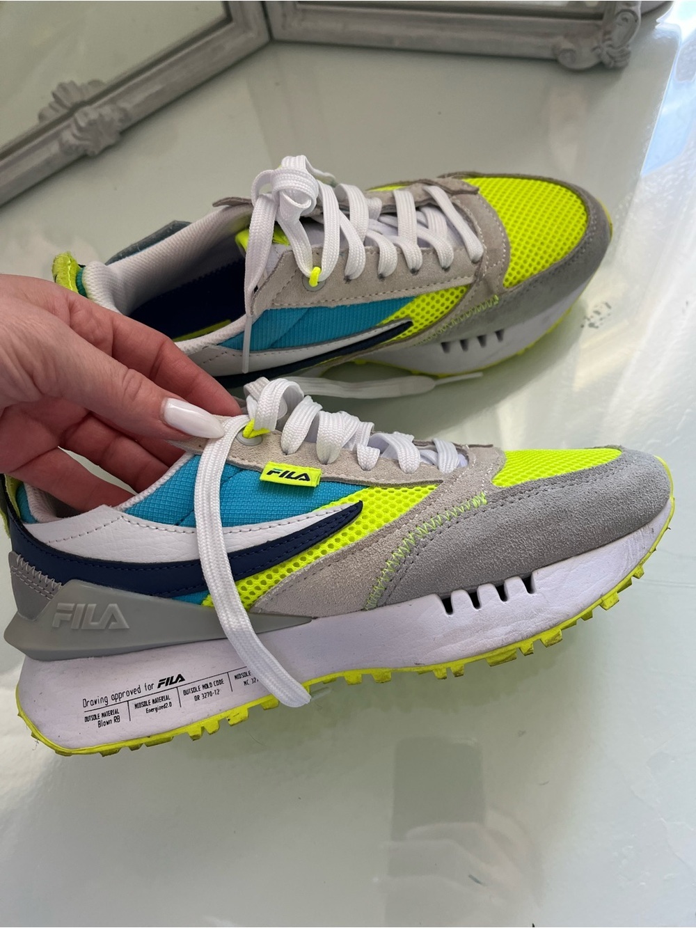 Fila Neon Yellow and Blue Mesh Runner Sneakers